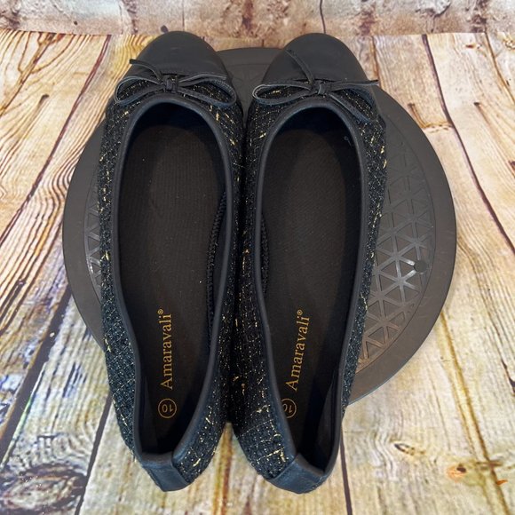 Amaravali Women's Slip On Cap Toe Knit Fabric Gold Thread Dress Flats Size 10 - Picture 4 of 8